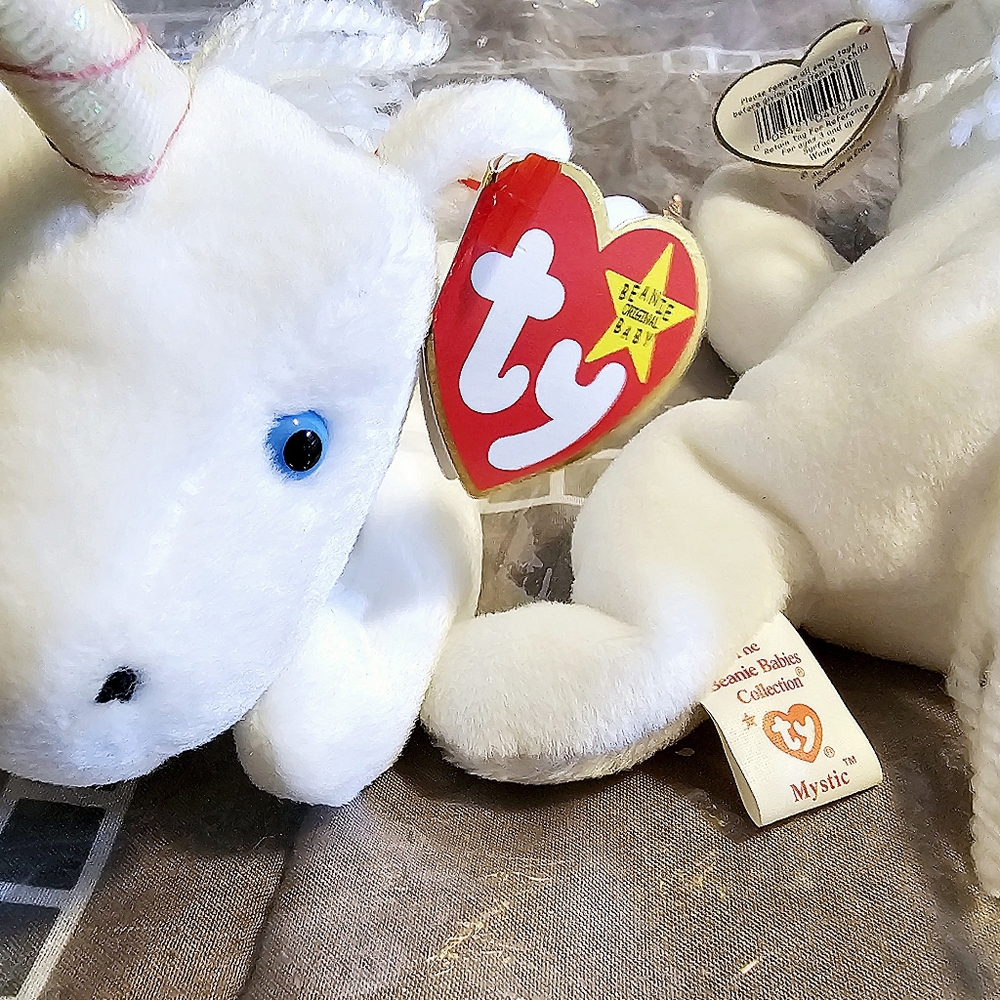 New Two TY Beanie Babies Mystic Iridescent Horn 4007